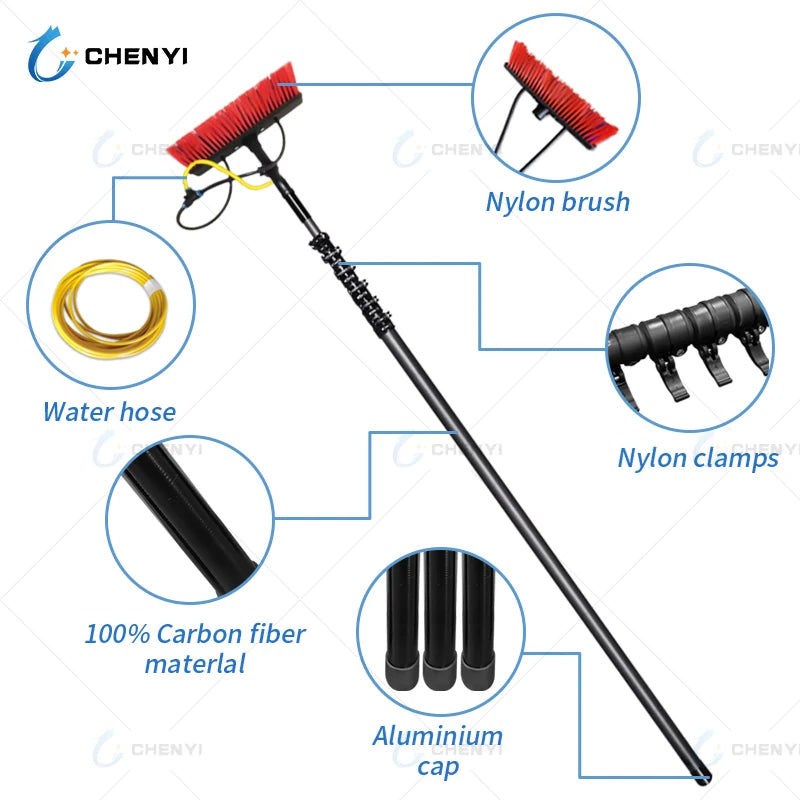 Glasswipershop Telescopic Carbon Fiber or Fiberglass Water Fed Pole Brush for Window Cleaning Versatile Cleaning Tool