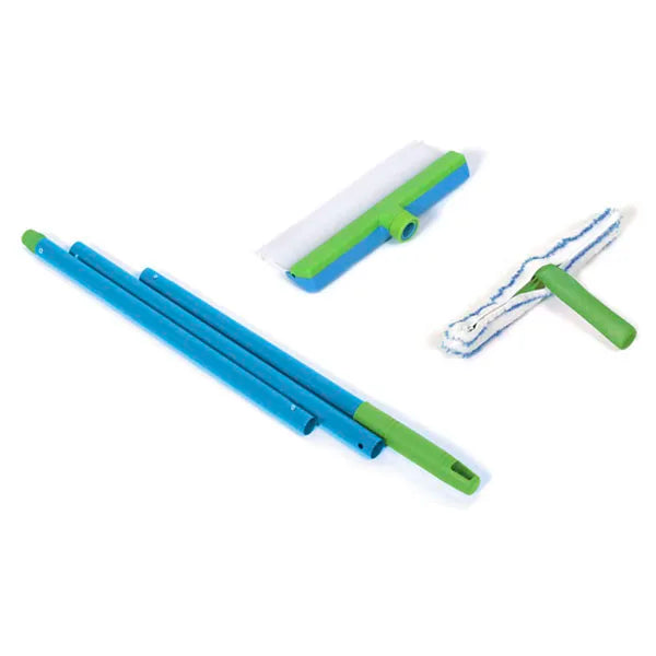 Glasswipershop Long Handle Silicone Window Glass Cleaner Blade Squeegee Wiper and Microfiber Scrubber